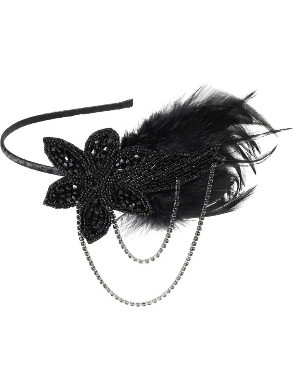 1920s Flapper Headband with Feather & Beads | Great Gatsby Hair Accessory